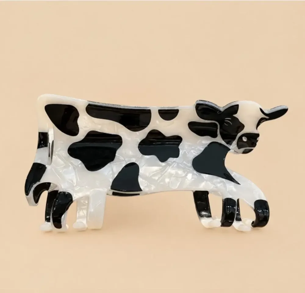 Black and White Holstein Cow Acrylic Claw Hair Clip Dairy Farm